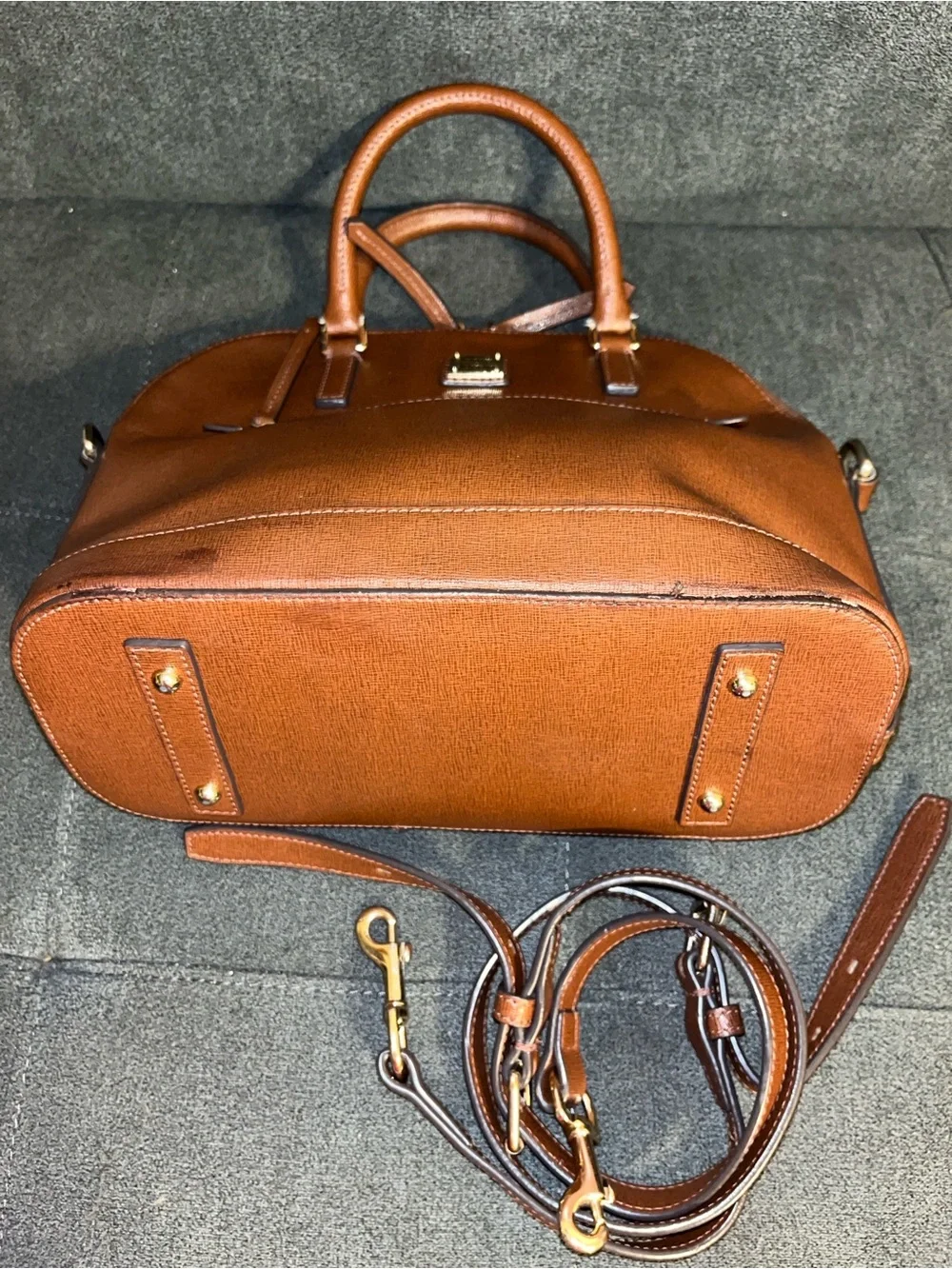 DOONEY & BOURKE SAFFIANO ZIP DOME SATCHEL IN LIGHT BROWN IALIAN LEATHER